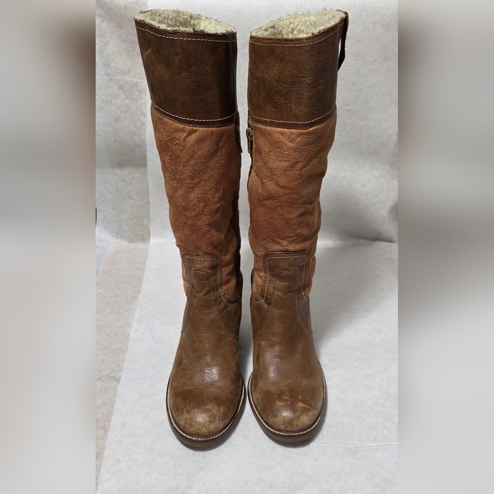 Steve Madden Jakel Brown Leather Shearling Lined Boots Size 7.5  Distressed Boho